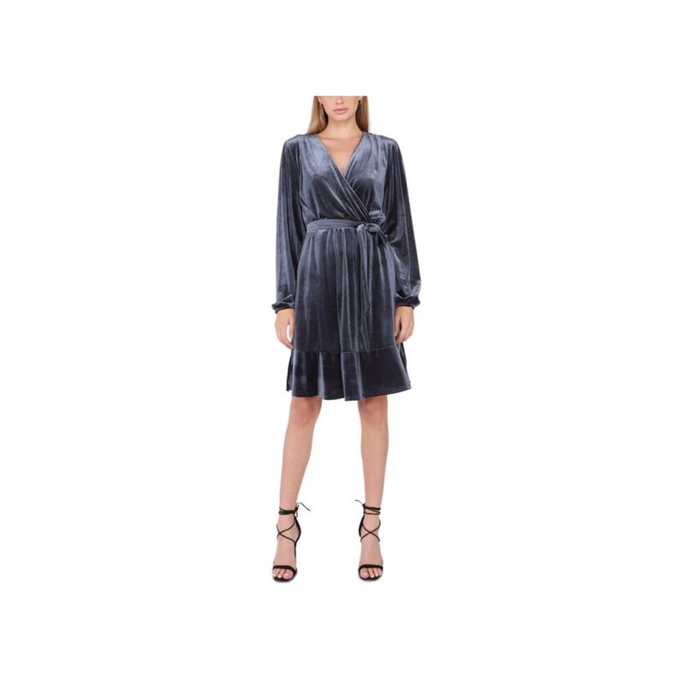 Petite Ruffled-Hem Faux-Wrap Velvet Dress